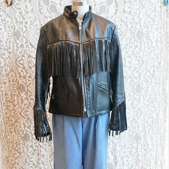 Vintage Black Fringe Leather Jacket - Picture 4 of 7